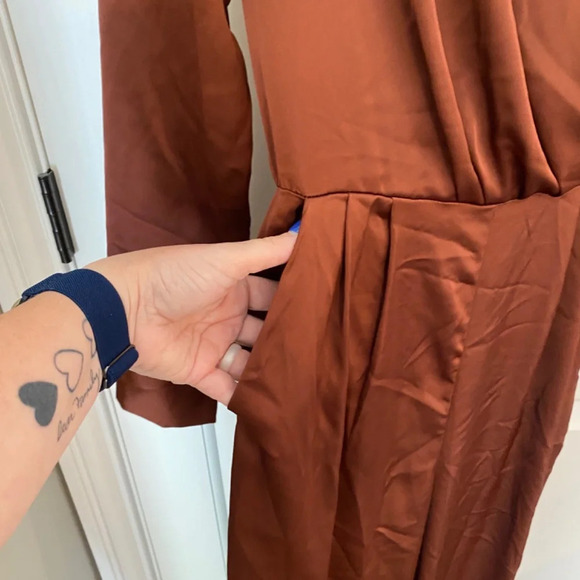 Line and Dot Giselle Jumpsuit Cinnamon Brown silky long sleeve 33603 - Picture 9 of 15